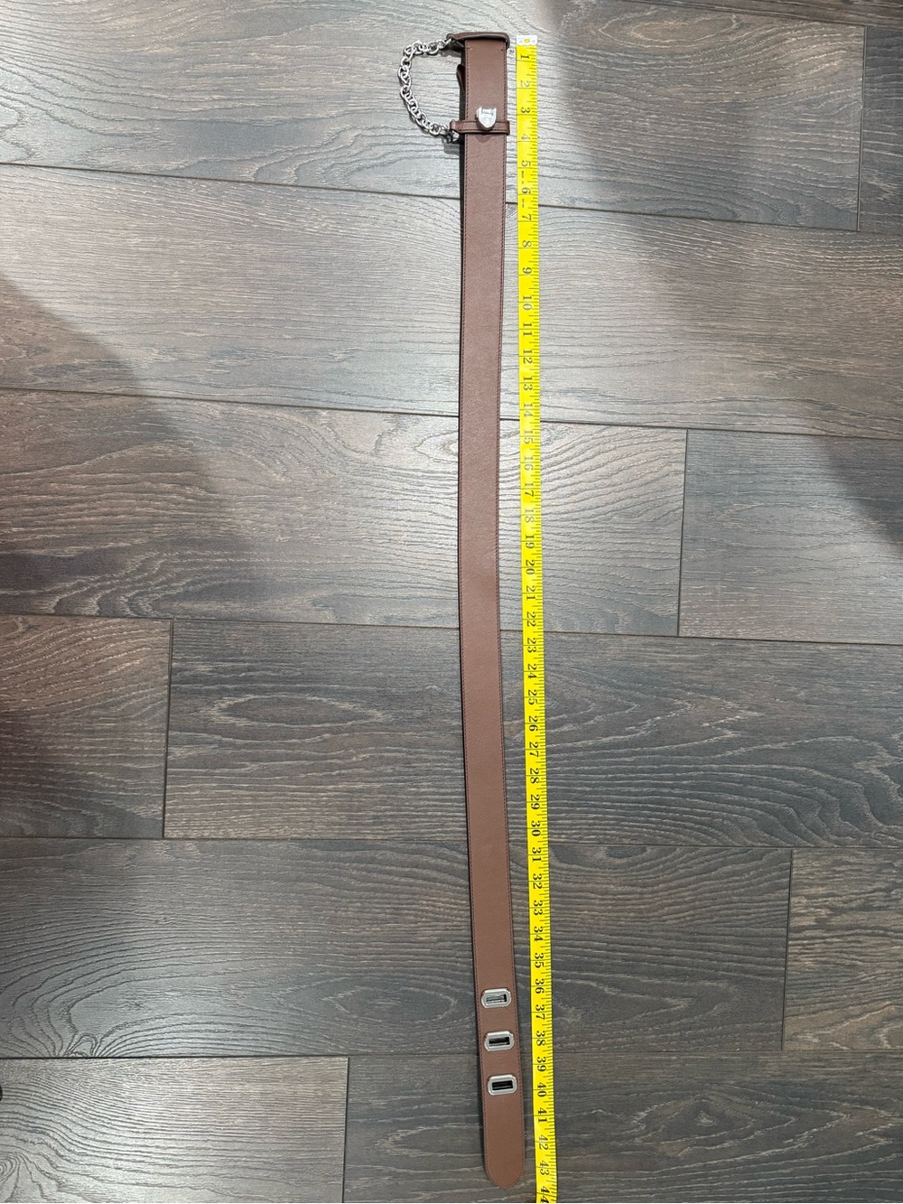 Lauren Ralph Lauren Brown Leather Wide Belt with Silver Chain Detail - Picture 3 of 4